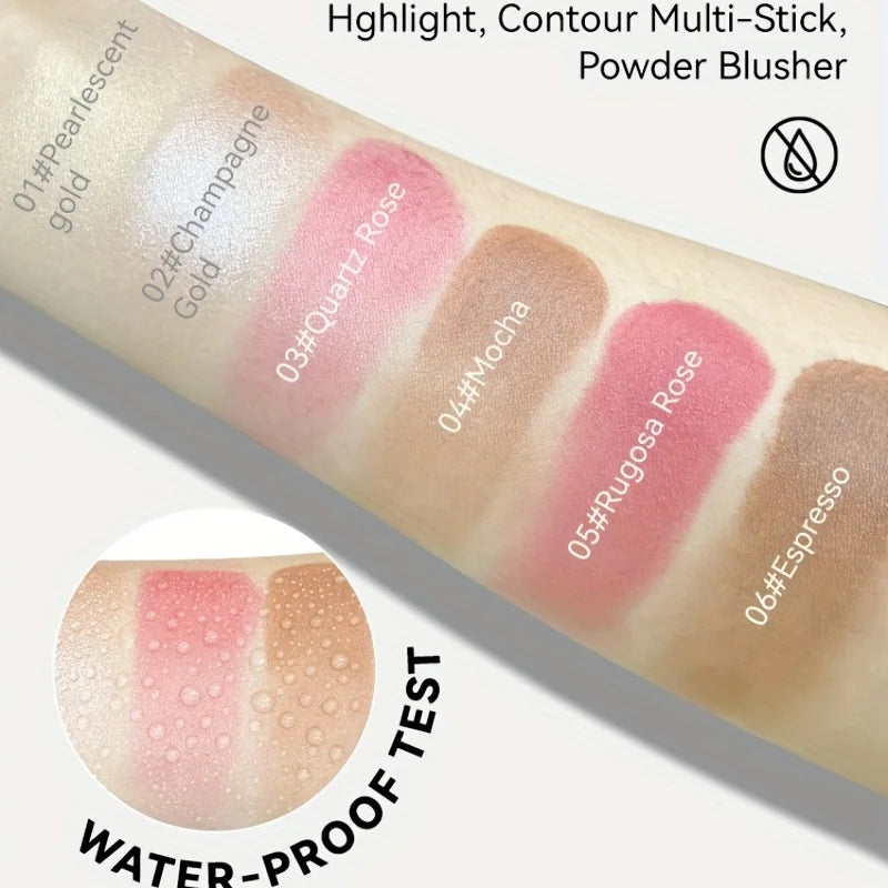 Stick de Contorno Facial 4 en 1 – Iluminador, Bronceador y Rubor Resistente al Agua