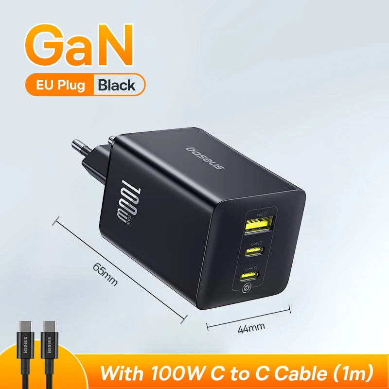 【New Sale】Baseus 100W GaN Charger Fast Charger For Xiaomi Samsung iPhone Laptop Tablet Charger PD Charger With USB Phone Charger