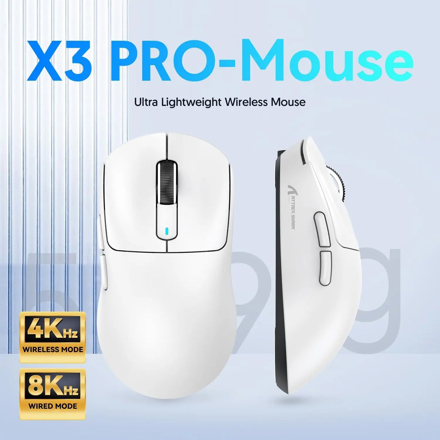 Ratón para juegos Attack Shark X3/X3PRO 4K/8K trimodo, sensor PixArt PAW3395, 26 000 DPI, 49 g ultraligero, Bluetooth/2,4 G inalámbrico/con cable, para PC