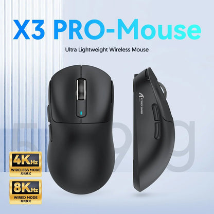 Ratón para juegos Attack Shark X3/X3PRO 4K/8K trimodo, sensor PixArt PAW3395, 26 000 DPI, 49 g ultraligero, Bluetooth/2,4 G inalámbrico/con cable, para PC