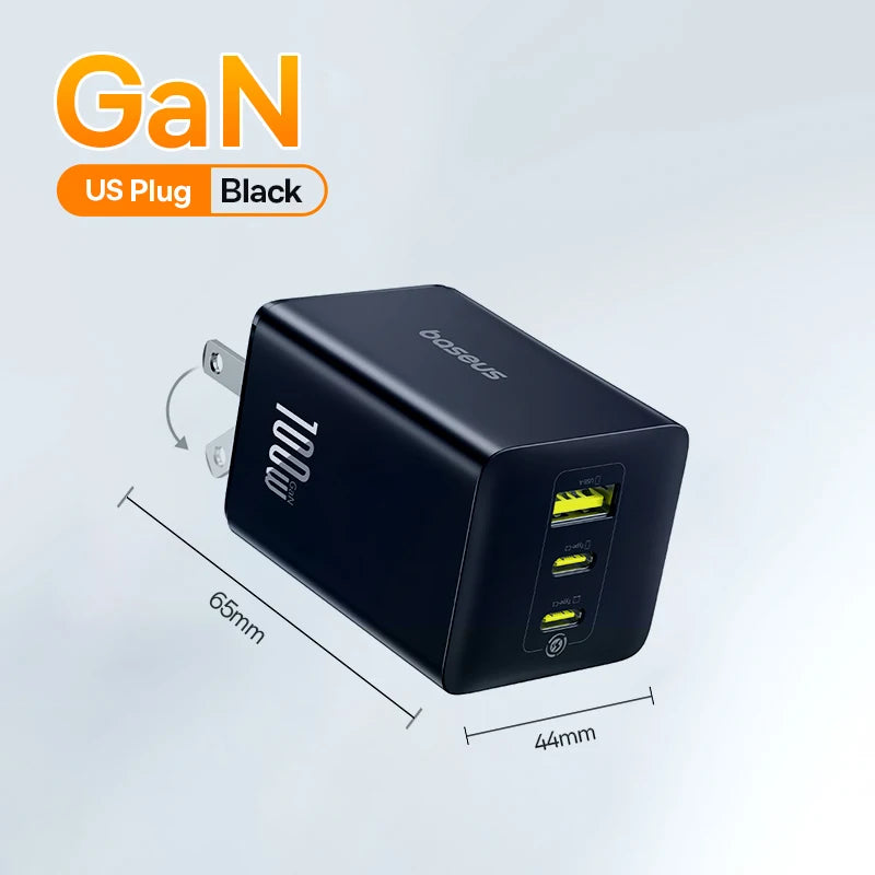 【New Sale】Baseus 100W GaN Charger Fast Charger For Xiaomi Samsung iPhone Laptop Tablet Charger PD Charger With USB Phone Charger