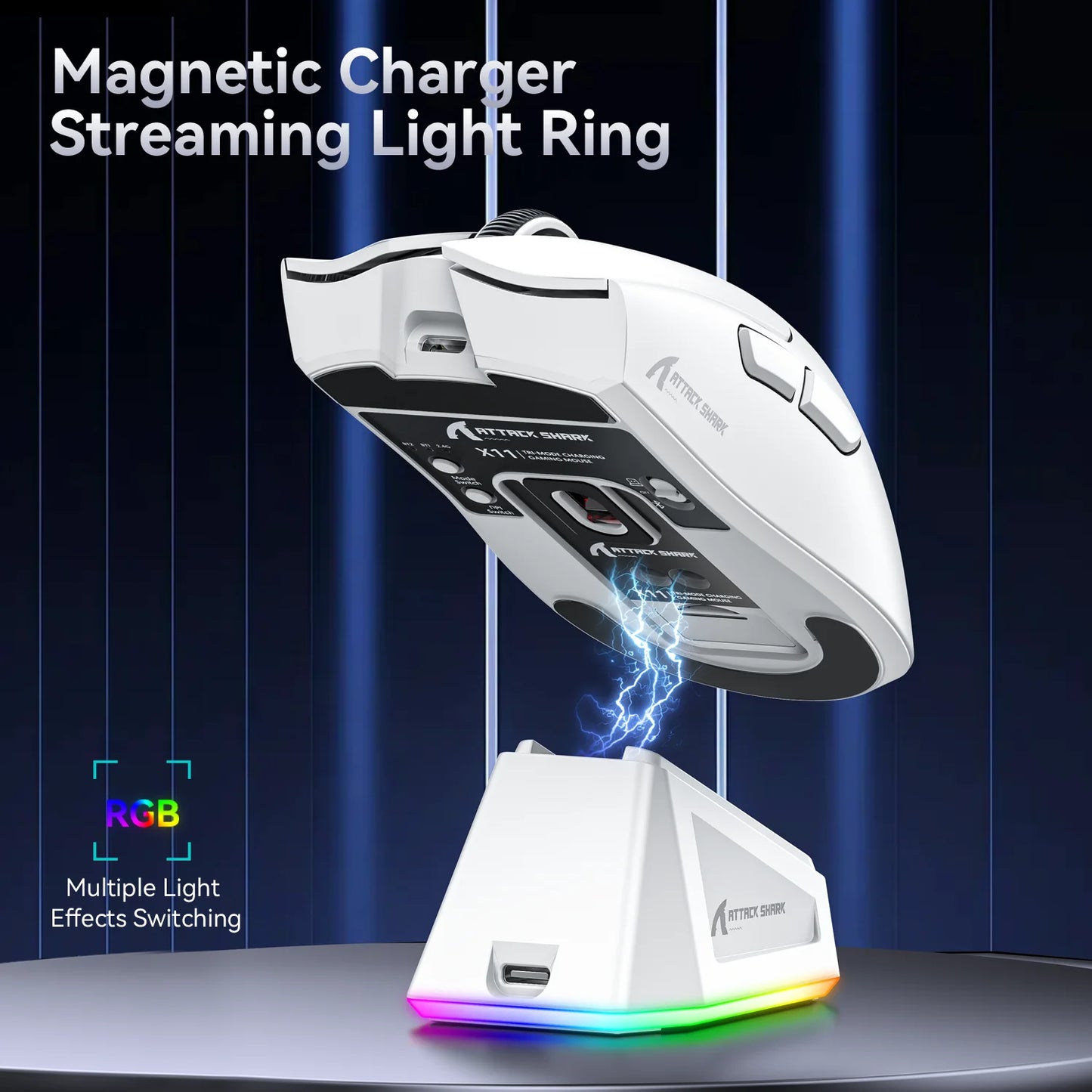 Attack Shark X11 – Mouse Gamer Tri-Mode com Dock Magnético e Sensor 22K DPI
