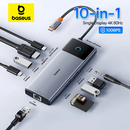 Baseus 10Gbps USB C HUB 4K 60Hz Type C to HDMI RJ45 Ethernet PD 100W for MacBook iPad Sumsang PC Tablet Phone USB 3.2 Gen 2 Hub