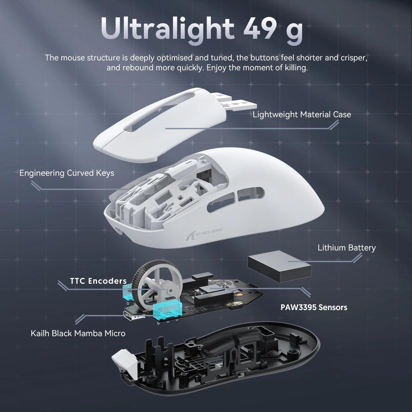 Ratón para juegos Attack Shark X3/X3PRO 4K/8K trimodo, sensor PixArt PAW3395, 26 000 DPI, 49 g ultraligero, Bluetooth/2,4 G inalámbrico/con cable, para PC