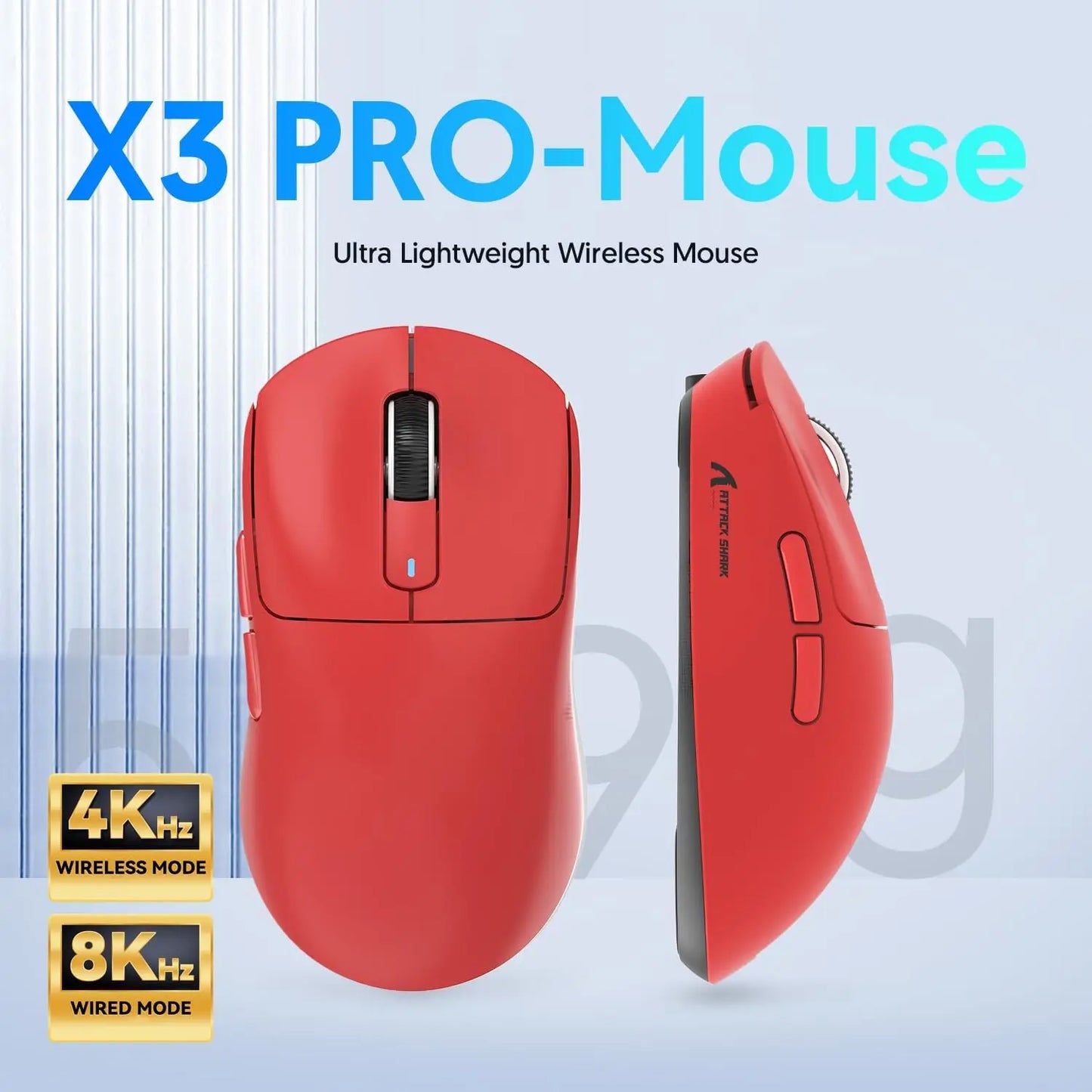 Ratón para juegos Attack Shark X3/X3PRO 4K/8K trimodo, sensor PixArt PAW3395, 26 000 DPI, 49 g ultraligero, Bluetooth/2,4 G inalámbrico/con cable, para PC