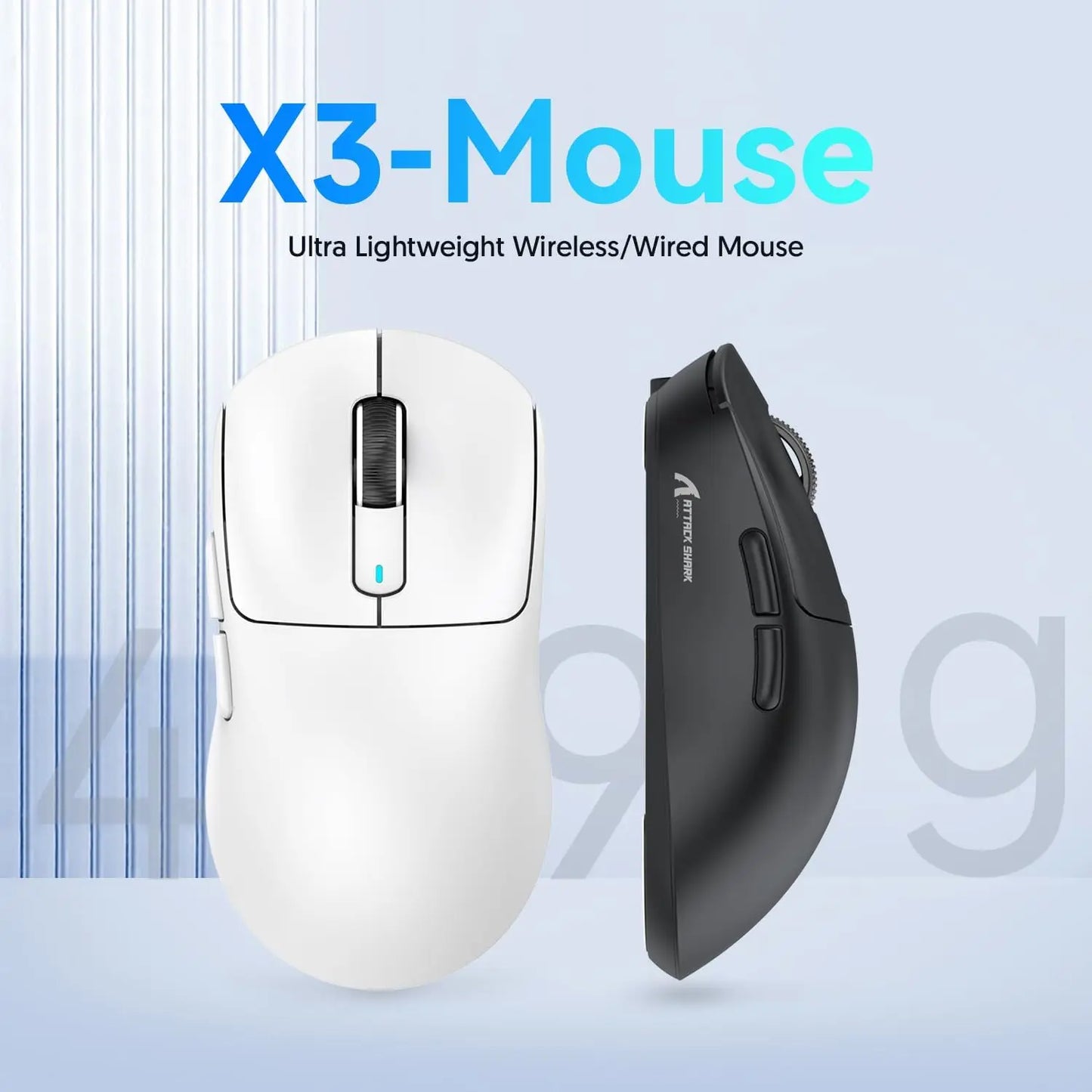 Ratón para juegos Attack Shark X3/X3PRO 4K/8K trimodo, sensor PixArt PAW3395, 26 000 DPI, 49 g ultraligero, Bluetooth/2,4 G inalámbrico/con cable, para PC